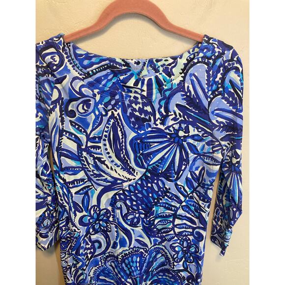 Lilly Pulitzer Hollee Blue Iris Midi Length Quarter Length Sleeve Blue Dress S - Picture 3 of 9